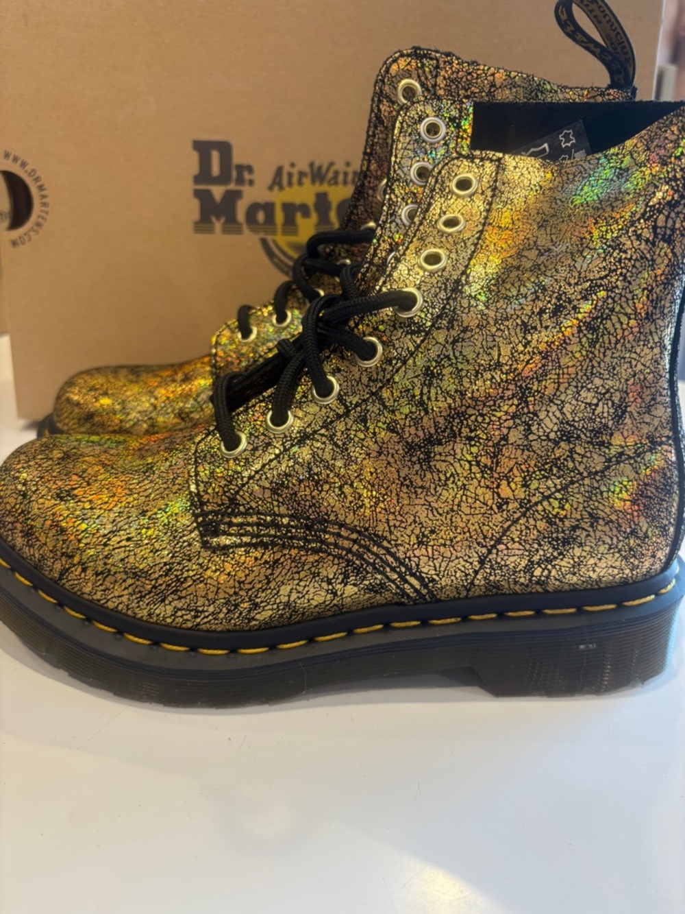 Dr. Martens Iridescent Gold Crackle Combat Boots